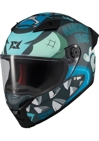 Axxis Fenıx Angry Face C7 Şeffaf Vizörlü Kask Mat Mavi