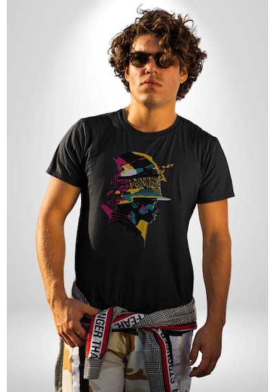 Canlı Afrobeat Füzyon Renkli Siluet Unisex Unisex Siyah Organik Baskılı T-shirt Penye Yüksek Kalite Siyah