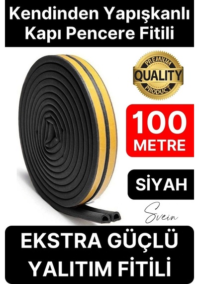 Kalın Kauçuk 2x50 100 Mt Ekstra Uzun Siyah Kapı Pencere Fitili Soğuk Koruyucu Geçirmez İzolasyon Diğer
