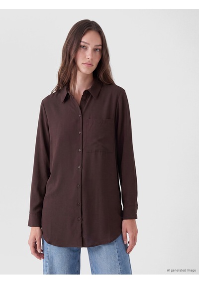 Lcw Modest Kahverengi Cepli Kadın Gömlek Tunik