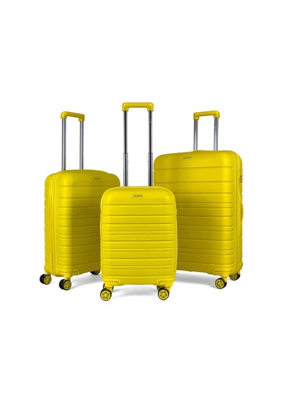 Karbon PP Seyahat Valizi Horizon Serisi Kırılmaz Bavul, Sarı - 3'lü Set Sarı
