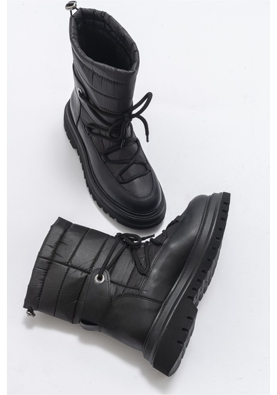 Luvishoes Weld Siyah Cilt Kadın Kar Botu Siyah