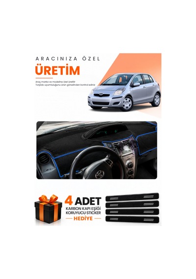 Toyota Yaris 2005-2013 Uyumlu Torpido Koruma Örtüsü Oto Kılıfı - Siyah Mavi