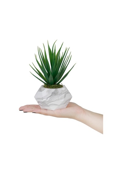 3’Lü Set Mermer Görünümlü Saksıda Yapay Bitkiler Limon Aloevera K