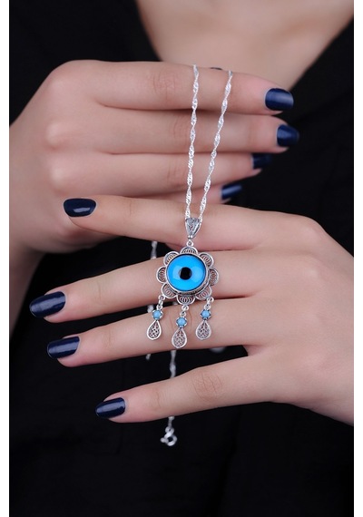 Encili Silver 925 Ayar Gümüş Nazar Telkari Model Kadın Kolye