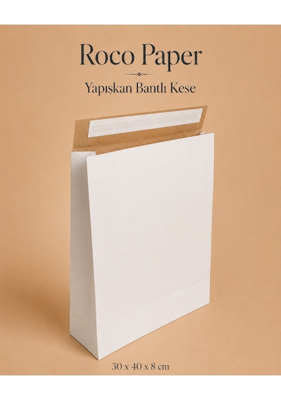 Yapışkan Bantlı Kraft Kese Kağıdı, Beyaz Renk, 30x40x10 Cm - 24'lü Paket, Hediye Ve Kargo Zarfı