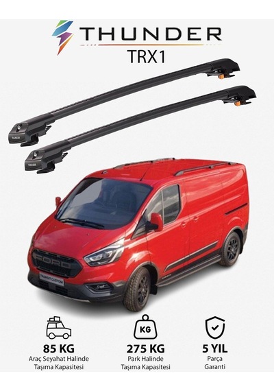 Ford Custom 2012-2023 Trx1 Thunder Carrier Kilitli Ara Atkı Taşıyıcı Tavan Barı Gri