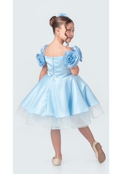 Mnk Baby & Kids Fanari Krep Saten Gren Destekli Kız Abiye M00735 Mavi