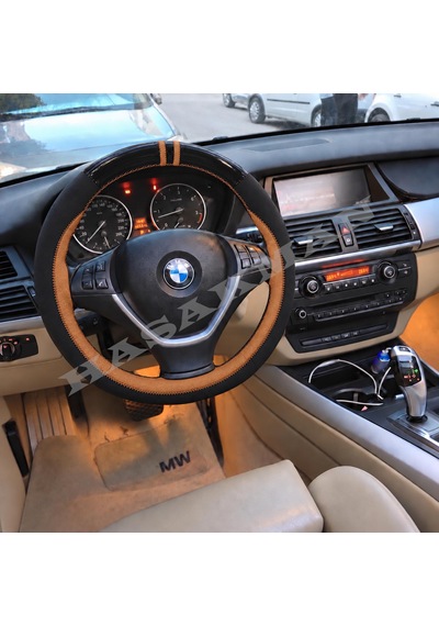 Bmw X6 E71/e72 Dikme Direksiyon Kılıfı Parlak Siyah Taba Detaylı Taba Çift Yüzük Ve Dikiş 2008-2014