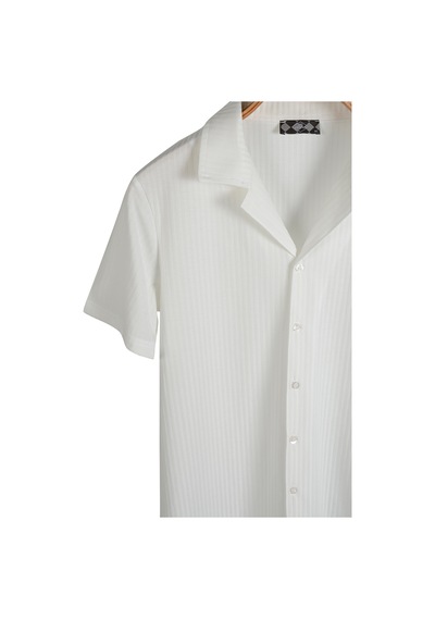 Erkek Beyaz Kısa Kollu Slim Fit Desenli Pamuklu Yazlık Gömlek Beyaz