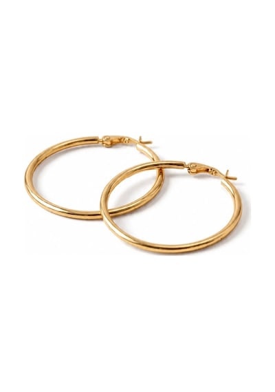 Gold Renk 36 Mm Düz Çelik Klasik Halka Küpe - Minimalist Klipsli Halka Küpe
