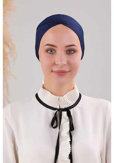 Melodi Scarf Bağlamalı Dikişsiz Çapraz Bone Lacivert Lacivert