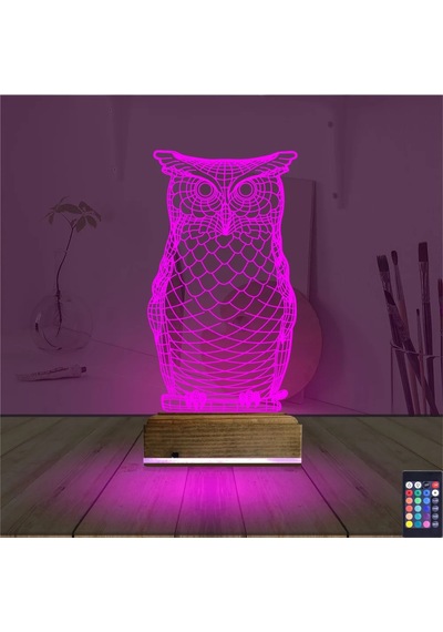 Luvivia Baykuş Tasarım 3d Lamba - Masa Gece Lambası Şeffaf