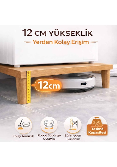 İmt Aksesuar Çamaşır Makinesi Yükseltici 60x60 Cm 12 Cm Platform Robot Süpürge Uyumlu Titreşim Azaltıcı Sonomo Meşe