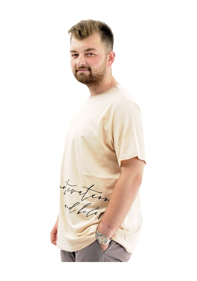 Mode Xl Battal Beden Erkek Pamuklu T-shirt Yumuşak Dokulu Baskılı Belıef U24085 Bej Bej
