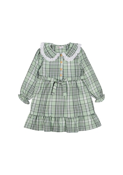 Civil Girls Ekose Desenli 6-9 Yaş Elbise Yeşil