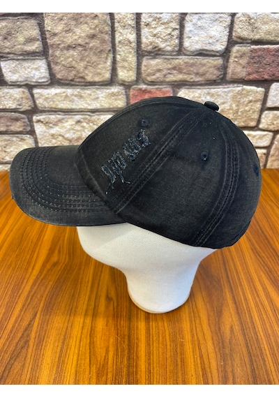 Hamze Yıkamalı Vintage Eskitme Gabardin Siyah Beyzbol Cap Şapka