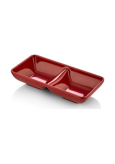 6 Adet Kırılmaz Melamin 2 Bölmeli Sosluk Ve Çerezlik 18 X 9 Cm - Kırmızı Beyaz