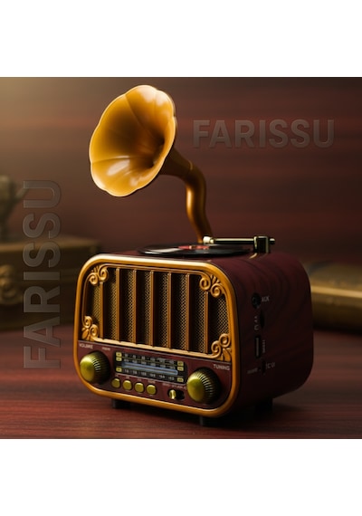 Nostaljik Gramofon Tasarımlı Bluetooth Radyo Fm/am/sw Usb & Tf Kart Destekli Type-c Şarjlı