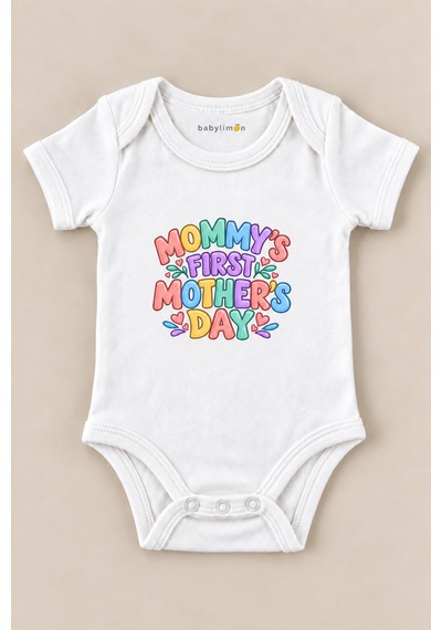 Babylimon Mommy's Fırst Mother's Day Beyaz Kısa Kollu Çıtçıtlı Bebek Zıbını Beyaz - 930083768 Beyaz