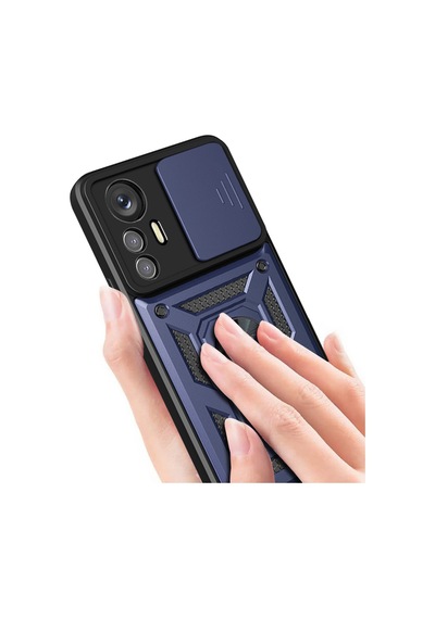 Mi 12 Lite Kılıf Magnetik Standlı Kamera Korumalı Mkst Sürgülü Vega Kapak - Mavi Mavi