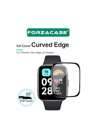 Forzacase Xiaomi Redmi Watch 5 Active İçin Çerçeveli Tam Kaplayan 3d Pet Ekran Koruyucu Film - Fc016 Şeffaf