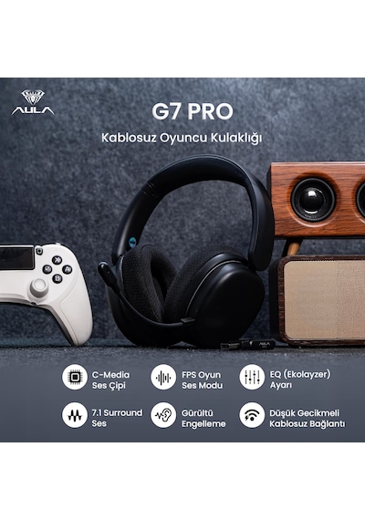 Aula G7 Pro Tri Mode Kablosuz Rgb Gaming Mikrofonlu Oyuncu Kulaklığı 7.1 Surround Ses 40mm Driver Düşük Gecikme E-spor Kulaklık Siyah
