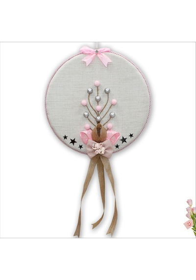 Süslebabypartystore Fil Temalı Ahşap Pano 35Cm Kapı Süsü - Pembe