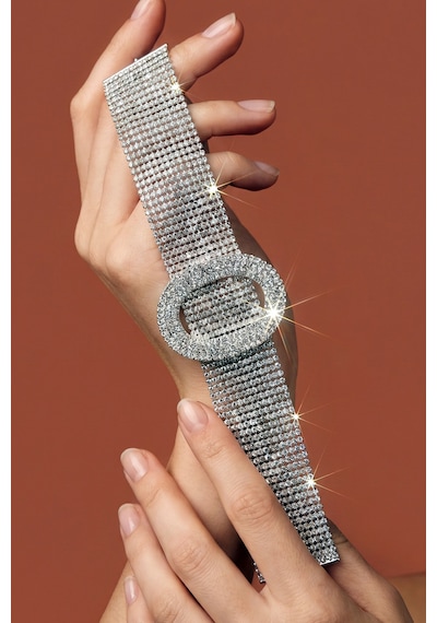Valmont Accessories Kristal Taşlı 25+10 Cm Choker Işıltılı Şık Kadın 11 Sıra Su Yolu Tasma Kolye Gümüş