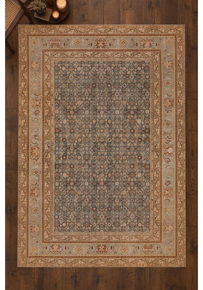 Artloop İstanbul Kahverengi Oryantal Vintage Desenli Dokuma Tabanlı Şönil Halı Al 626