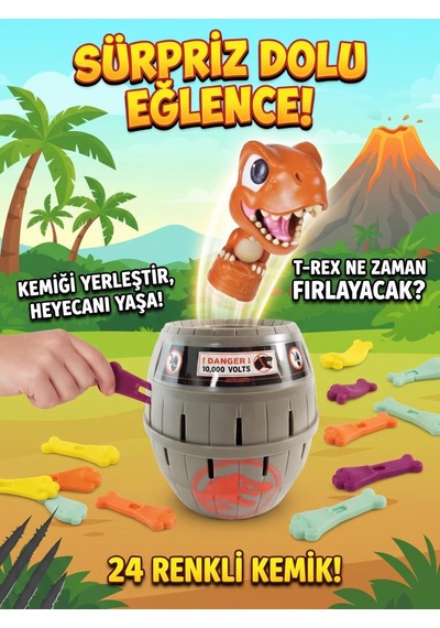 Ju-rassic World Lisanslı Şakacı T-rex Fıçı Oyunu - 24 Renkli Kemikli Heyecan Dolu Aile Ve Parti Oyunu