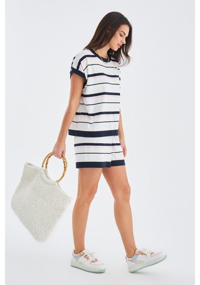 Peraluna Marıne Blouse & Shorts %100 Pamuk Yazlık Kadın Triko Şor Lacivert