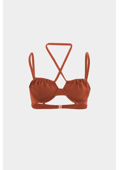 Açelyaokcu Premium Büzgü Detaylı Luna Slim Fit Kadın Bikini Üstü Kiremit