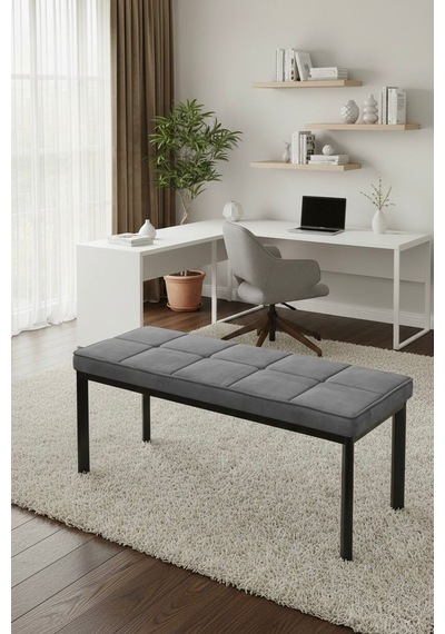 Vena 105x40 Bench - Babyface Kumaş Çımalı Döşeme Puf Bench Siyah Ayaklı Antrasit