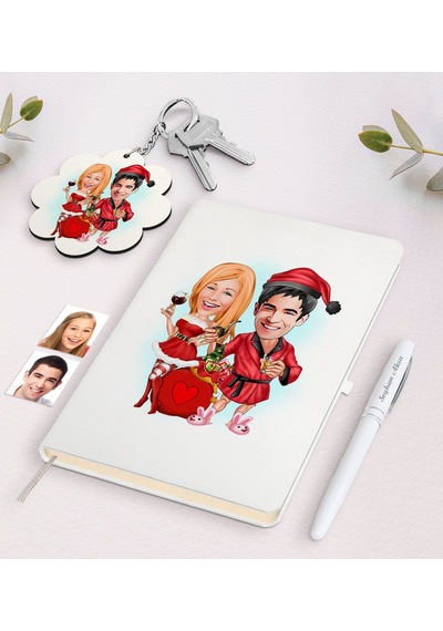 Kişiye Özel Sevgili Yeni Yıl Karikatürlü Beyaz Defter Kalem Ve An N11.893