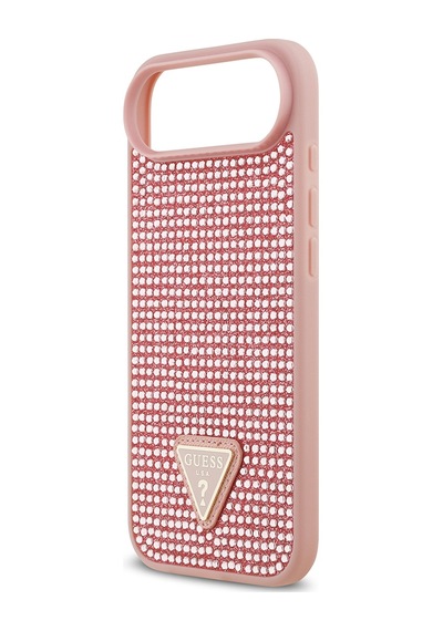 Apple Uyumlu iPhone 17 Air Kılıf Guess Lisanslı Taşlı Arka Yüzey Üçgen Logolu Kapak Pembe