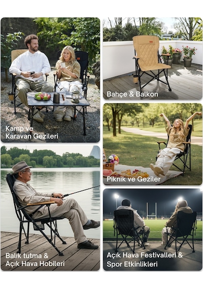 Kingcamp Polar Comfort Plus Ultra Konforlu Katlanır Kamp Sandalyesi Black Siyah