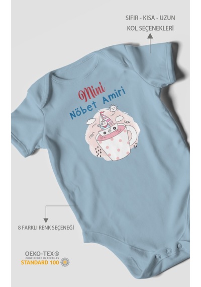 Mini Nöbet Amiri Baskılı Bebek Zıbını Çıtçıtlı Body %100 Pamuk Kısa Kol Bebe Mavisi