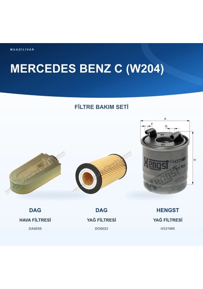 Dag / Hengst Mercedes C200 Cdı W204 Om651.913 Hava Yağ Yakıt Filtre Bakım Seti