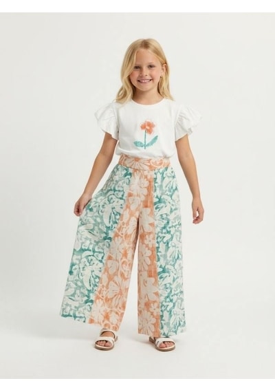 Zekids Kız Çocuk Desenli Tasarım Pantolon-17165 Çok Renkli