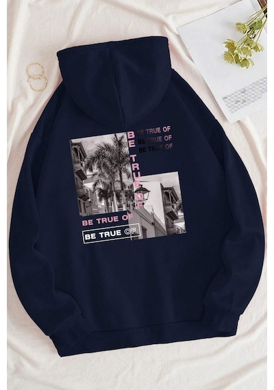 Be True Of Baskılı Sweatshirt Lacivert