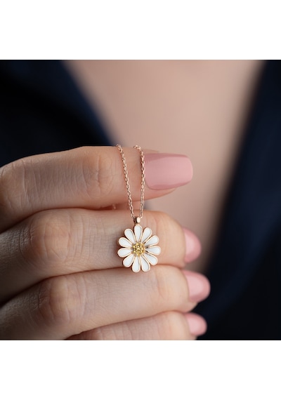 Vaoov 925 Ayar Gümüş Beyaz Papatya Kolye Rose
