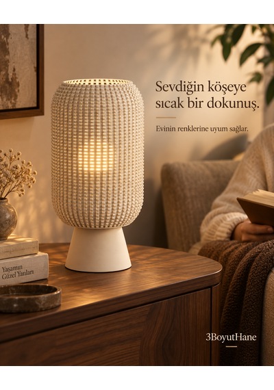 Modern Dekoratif Masa Lambası Salon Ve Yatak Odası İçin Abajur, 10 Renk Seçeneği, E14 Led Uyumlu Krem