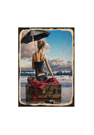 Bedeko Jartiyerli Kadın Ve Sandık Modern Ahşap Tablo 35 Cm X 50 Cm