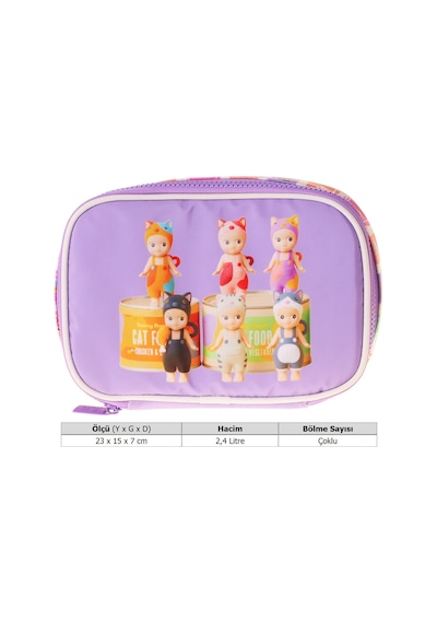 Kaukko Kids Cat Life Baskılı Mor - Krem Kız Çocuk Organizer Kalem Çantası - Kalemlik - L5296