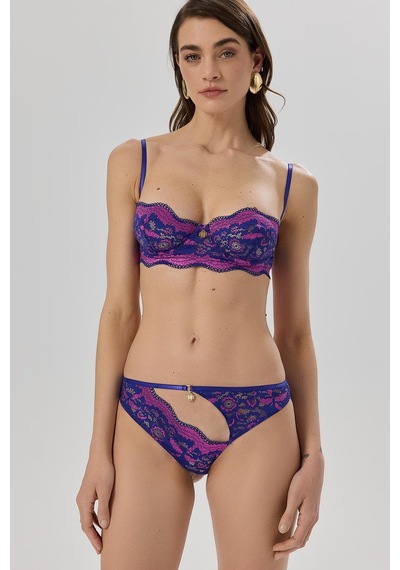Addria Saks Mavisi Saten Dekolteli Dantelli Slip Saks Mavisi