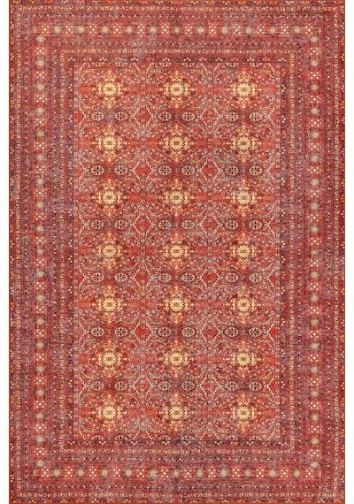 Relic Kırmızı Vintage Dokulu Geleneksel Desenli Dokuma Tabanlı Şönil Halı Al 474 Kırmızı