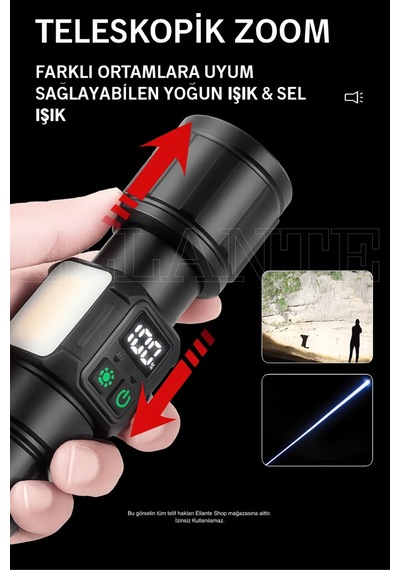 Çift Işık Kaynaklı, Manyetik Tabanlı, Şarj Edilebilir Profesyonel Led El Feneri 7500 Lümen Çok Renkli