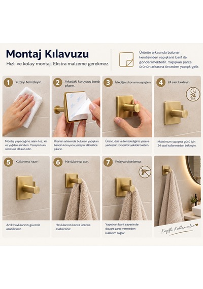 Digisu Yapışkanlı Paslanmaz Çelik Havlu & Bornoz Askısı-gold Mat Altın