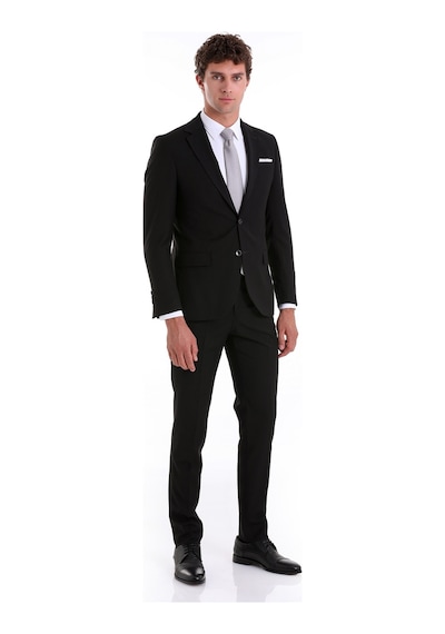 Hatemoğlu Siyah Slim Fit Mono Yaka Desenli Klasik Takım Elbise Siyah
